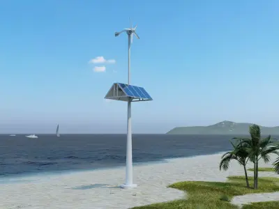Animated Wind Turbine with solar panels Low-poly 3D model