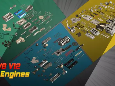 V6 V8 V12 Full Disassembled Parts Car Engine 3D Model Pack purchase