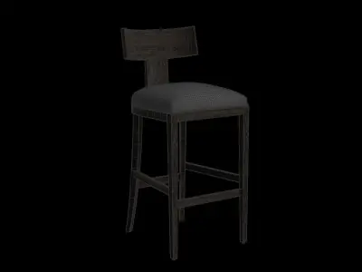 Black Wood And Fabric Stool 3D model