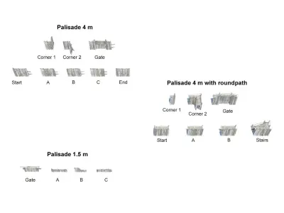 Modular medieval wooden palisades pack Low-poly 3D model