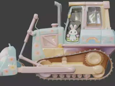 3D EASTER THEMED BULLDOZER WITH GIANT COLORFUL EGGS V02 Low-poly 3D model