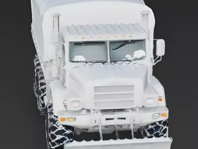 Arctic Military Transport Truck with Snowplow 3D Model Low-poly 3D model
