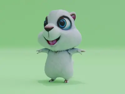 White Rodent Beaver Character T-Pose Low-poly 3D model