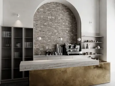 Restaurant coffee shop with arched window 3D model