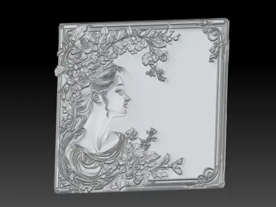 Whispers of Grace  Floral Woman Relief with Elegant Frame 3D print model