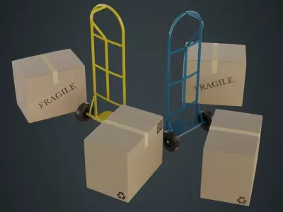 Hand Truck And Boxes 4A Low-poly 3D model