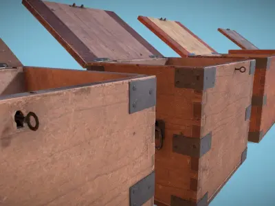 Old Wooden Safe Box Wood Low-poly 3D model