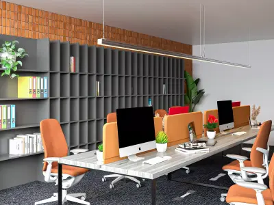Team Workspace with Semi Industrial Feel Home Office Interior Low-poly 3D model
