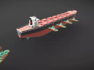 Towing Ship Pushing Cargo Ship Animation 3D model