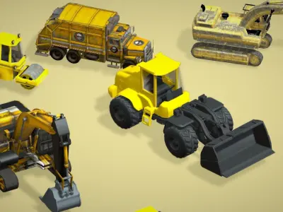 22 Realistic Construction Vehicle Pack - Lowpoly Low-poly 3D model
