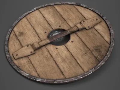 Round Wooden Shield Low-poly 3D model buy