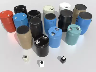 Plastic Barrels Pack Low-poly 3D model