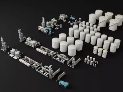 Modular Chemical Plant Equipment Pack Low-poly 3D model