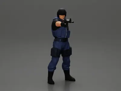 Military man with tactical mastery wearing holding gun 3D print model