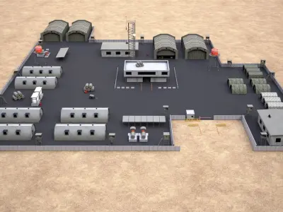 Military base  Low-poly 3D model