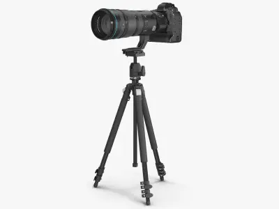DSLR Cameras with Zoom on Tripod Collection 3D model