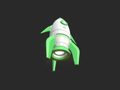 Cartoon Spaceship 08 Green - Spacecraft Vehicle SciFi Low-poly 3D model