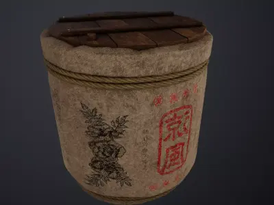 Lowpoly Traditional Japanese Sake Barrel  Low-poly 3D model