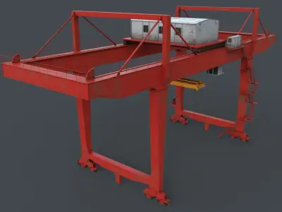 PBR Rail Mounted Gantry Crane RMG V2 - Red Low-poly 3D model