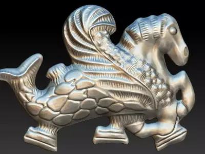 hippokampos silver statue of dragon 3D print model
