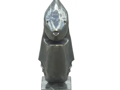 Fish face metal statues Low-poly 3D model