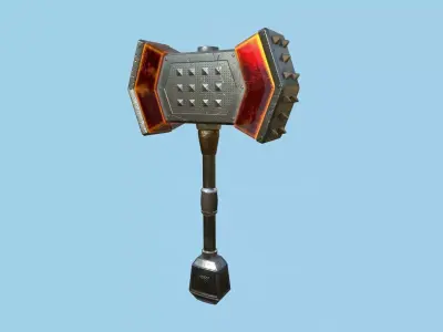 Medieval War Hammer 02 Red Elemental - Fantasy Weaponry Low-poly 3D model