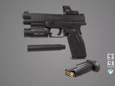 Pistol 06 Black Generic All PBR Unity UE Textures Included Low-poly 3D model