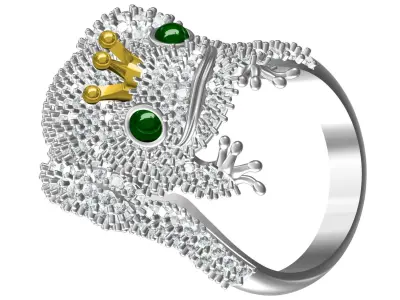 Antique Diamond Frog King Hip Hop Ring 3D print model