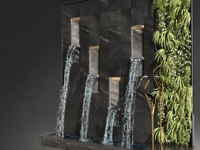 Water falls with Birds 3D model