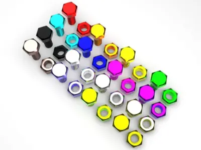 Colored Bolts and Nuts Set 3D model
