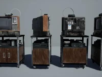Old Television and VHS Set Low-poly 3D model
