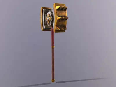 hammer 4 weapon with golden handle Low-poly 3D model