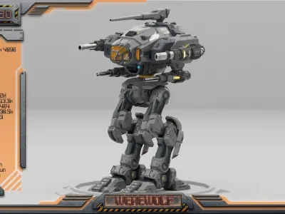 Werewolf BattleMech Low-poly 3D model
