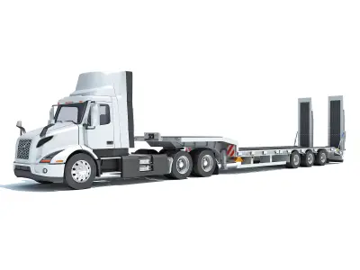 Semi-Truck with Platform Trailer 3D model purchase