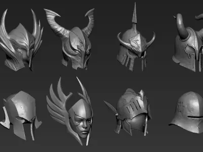 Set of 3d Printable Medieval Helmets Part 1 3D model