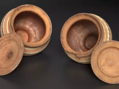 Rustic Antique Clay Pot Set Low-poly 3D model