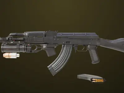 Light Machine Gun 10 Metal All PBR Unity UE Textures Low-poly 3D model