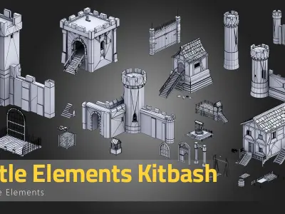 50 Castle Elements Kitbash Low-poly 3D model