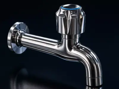 Realistic Stainless Steel Water Tap Faucet 3D Model 3D model