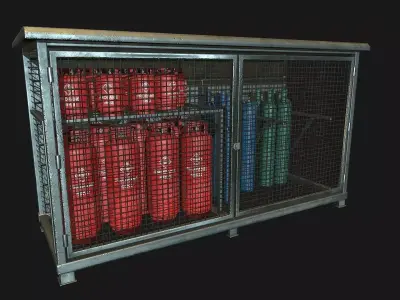 Low Poly PBR Gas Bottle Storage Cage Low-poly 3D model