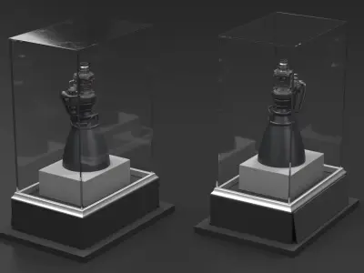 Detailed Rocket Engine Display in Glass Case 3D model
