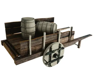 Wooden cart 3D model 4