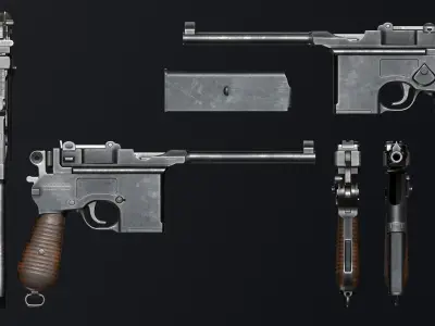 PBR Mauser M712 Schnellfeuer Machine Pistol Low-poly 3D model