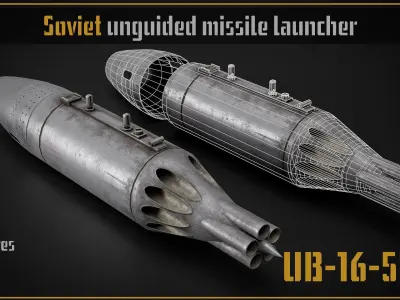 Game ready model of UB-16-57UM unguided missile rockets launcher Low-poly 3D model