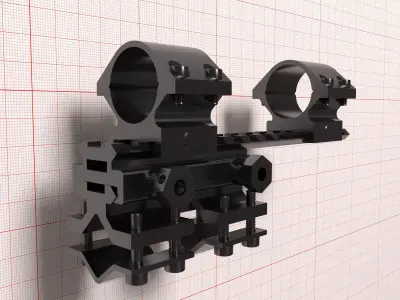 Optic mounts KP-T2002 and Picatinny rail Y0032-B Low-poly 3D model