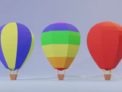 AirBalloons three different colored hot air balloons Low-poly 3D model