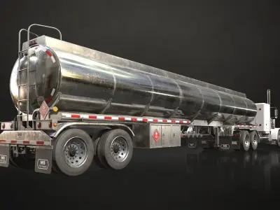 Flat Top Semi Truck Tank Trailer Low-poly 3D model