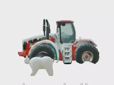 Frozen Tractor in Arctic Glacier with Polar Bears Low-poly 3D model