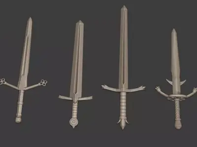 European Medieval Renaissance Weapons Two Handed Swords 3D print model
