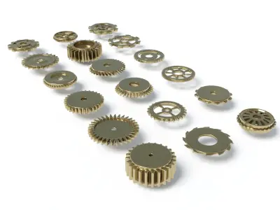 Cog Gear Clockwork Machinery Collection - 18 Pieces Low-poly 3D model